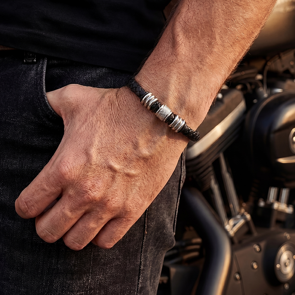  Edelstahl Armband PU Klassischer Zopf