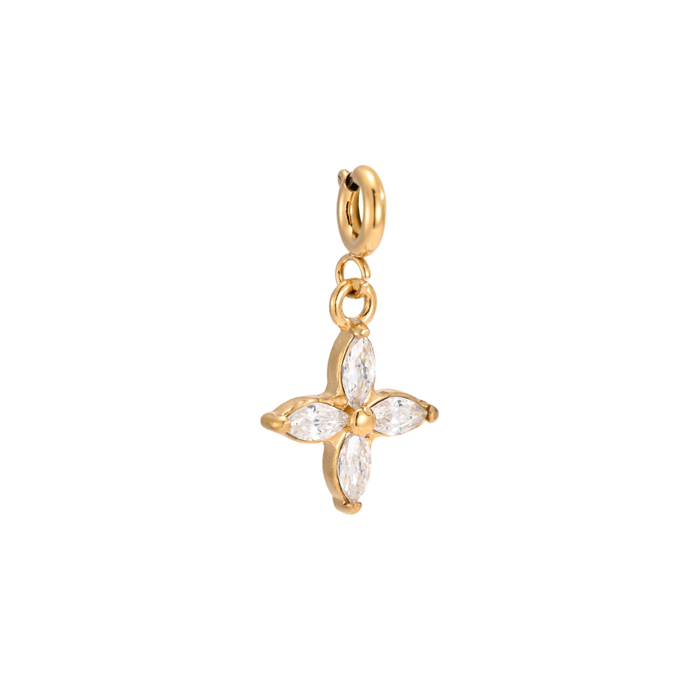 Edelstahl Pendant 22mm Kleeblatt mit Zirkonia mit Federverschluss