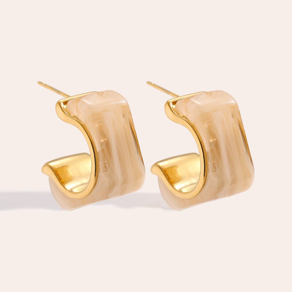 Edelstahl Ohrringe 25mm Cube Half Hoop Resin