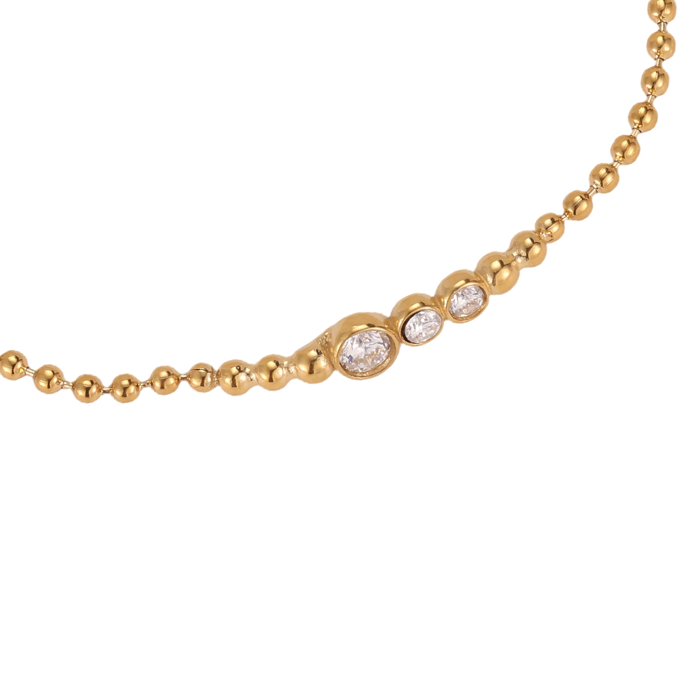 Edelstahl Armband 17cm Punktkette mit Zirkonia  