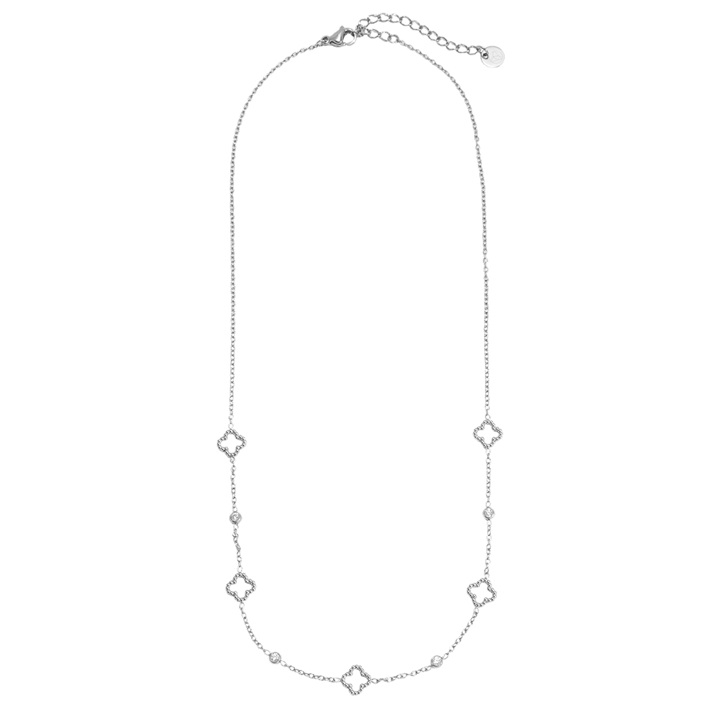 Edelstahl Halskette 39cm kleines Kleeblatt mit Mini Zirkonia