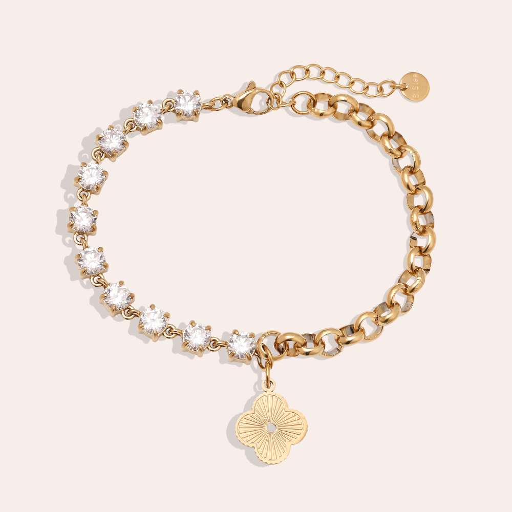 Edelstahl Armkette 16cm Half Diamond Chain With Lucky Flower