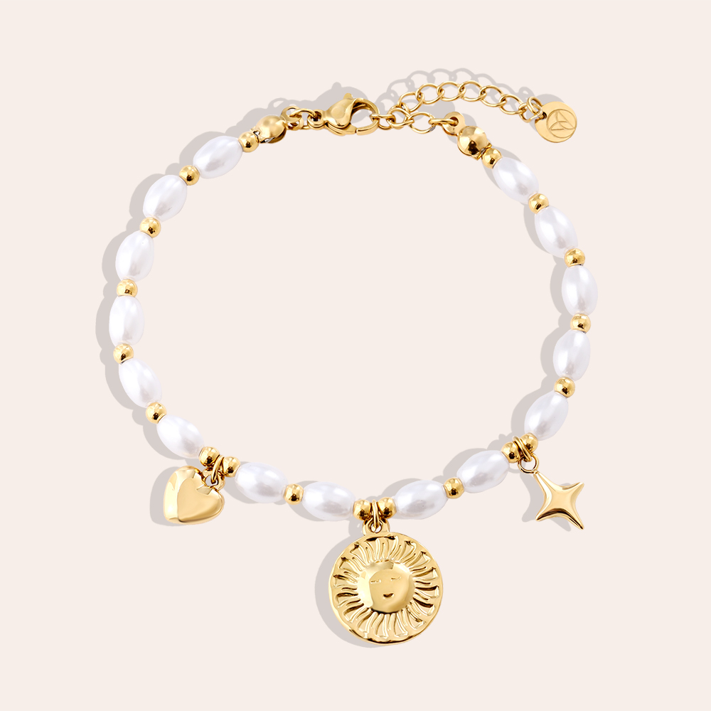 Edelstahl Armband 17cm Pearl Chain With Charms