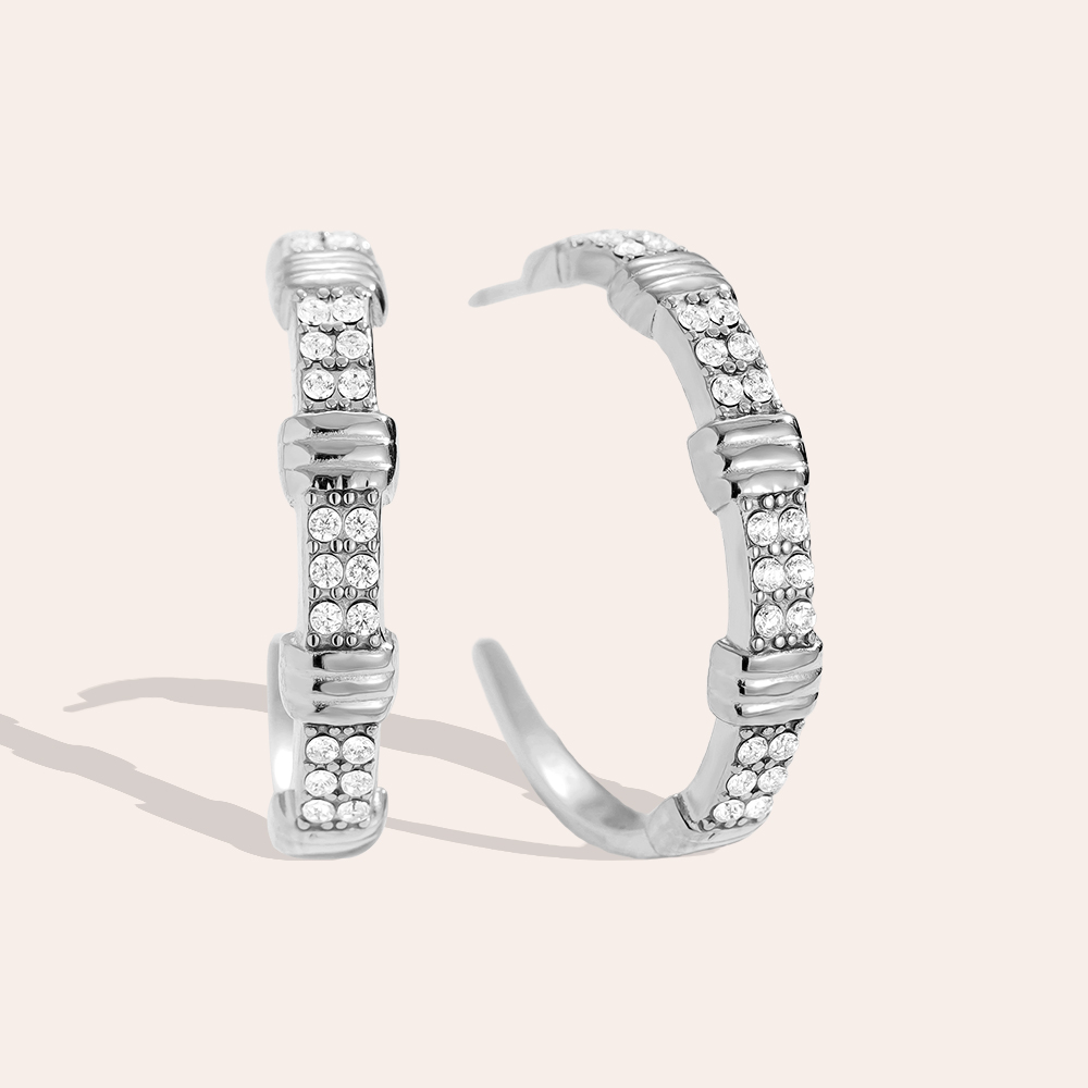 Edelstahl Ohrringe 2cm Little Brikes Diamond Half Hoop