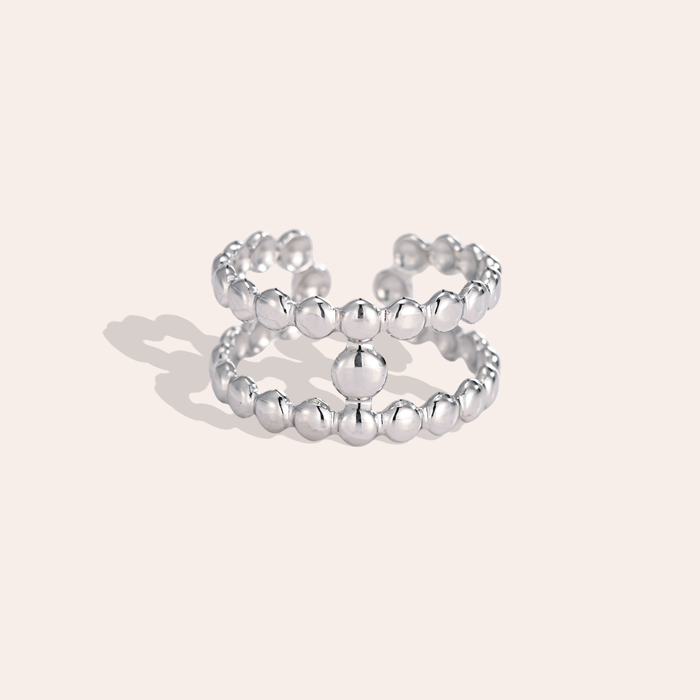 Edelstahl Ring Verstellbar klein Doppelreihe Kugel