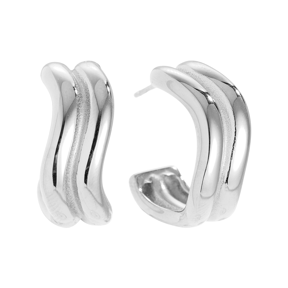Edelstahl Ohrringe 22mm Two Wave Line