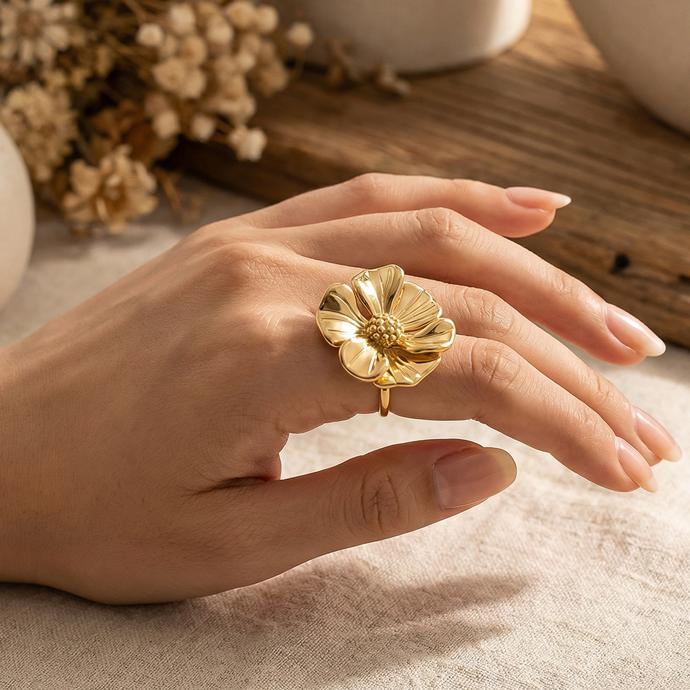 Edelstahl Ring Verstellbarer schöne Blumen