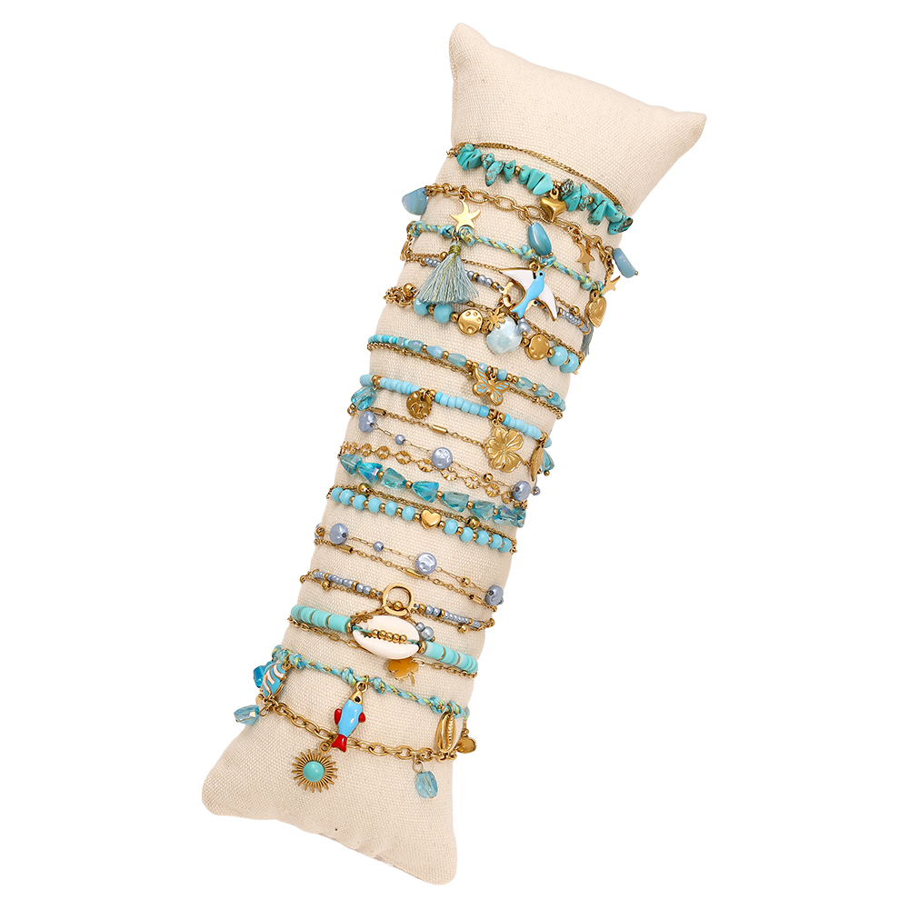 Edelstahl Armband Set 15er 17cm Blaues Kristal Beads Sealife Vogel 