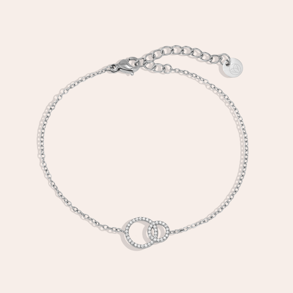 Edelstahl Armband 17cm zwei Zirkonia Ringe
