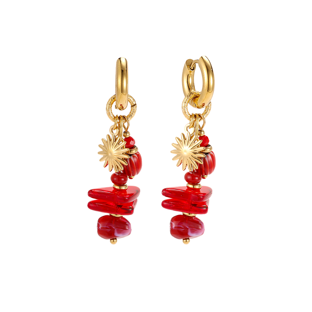 Edelstahl Ohrringe 48*14mm goldenes Herz mit rote Deko