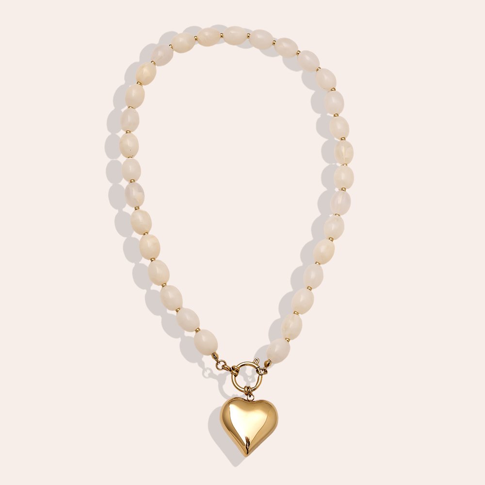 Edelstahl Halskette 48cm Heart In Acrylic Pearl