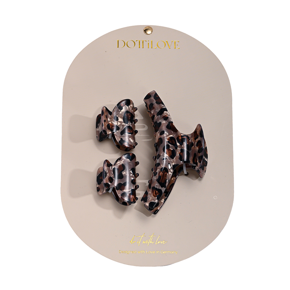 3Stk. hellbraun Leopardenprint Haarklammer Set     