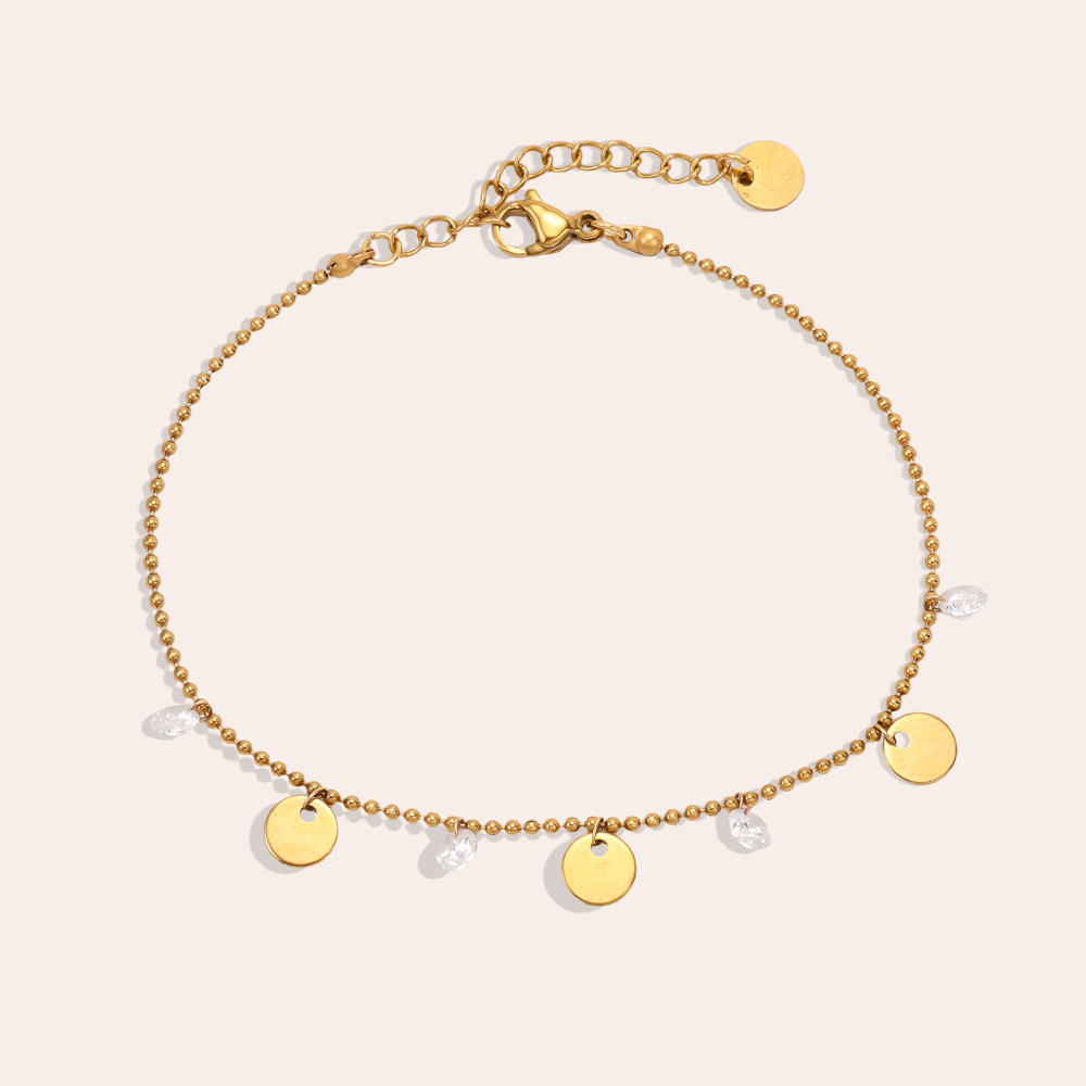 Edelstahl Armband 16cm Goldfarbene Plättchen und Zirkonia  