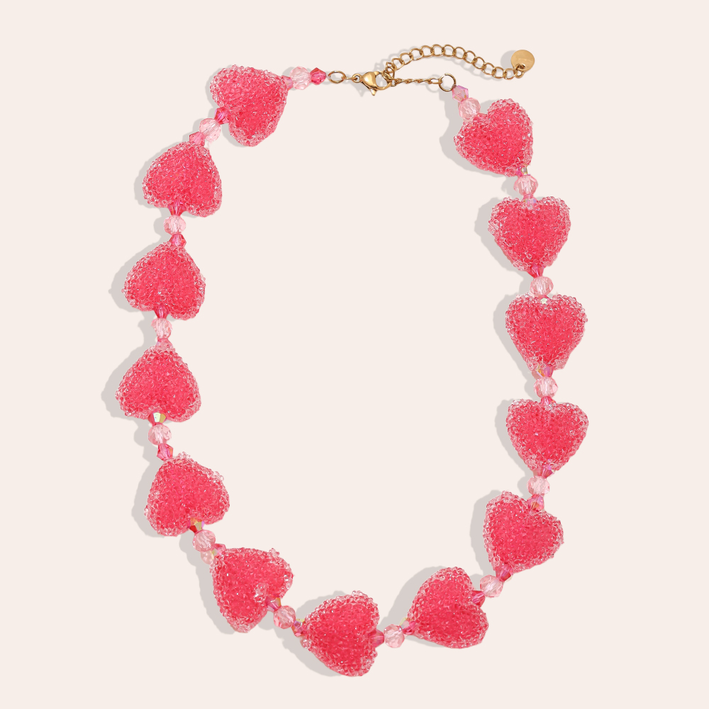 Edelstahl Halskette 38cm Acrylic Pink Heart Chain