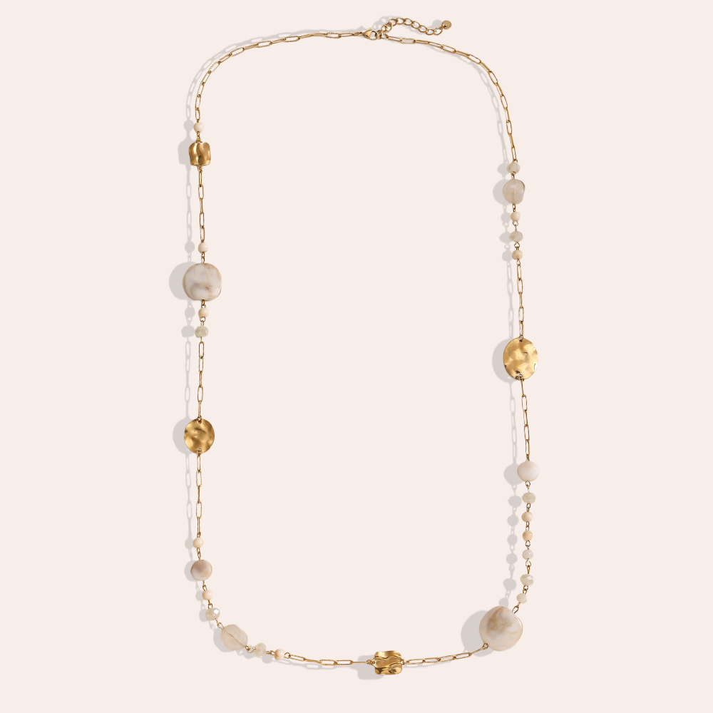 Edelstahl Halskette 101cm Kristallplättchen und goldenes Plättchen