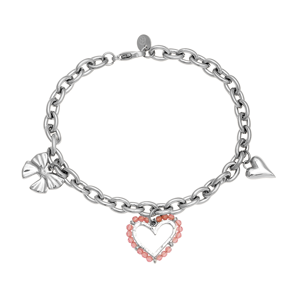 Edelstahl Armkette 17cm Pink Heart And Charms