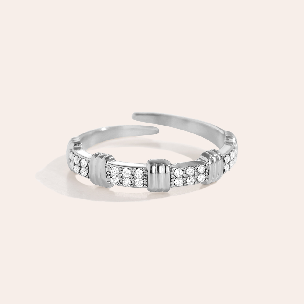 Edelstahl Ring Verstellbarer modernem Design mit Zirkonia  