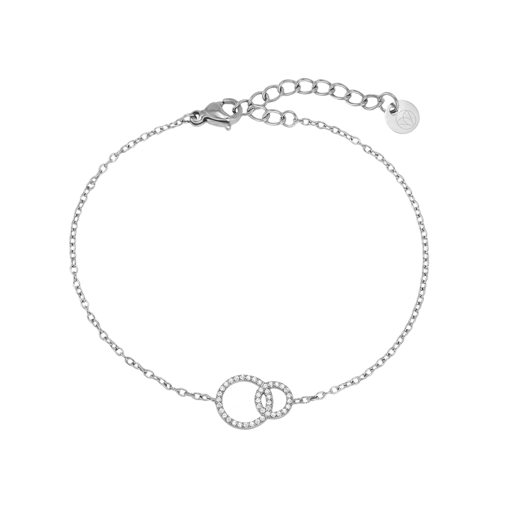 Edelstahl Armband 17cm zwei Zirkonia Ringe