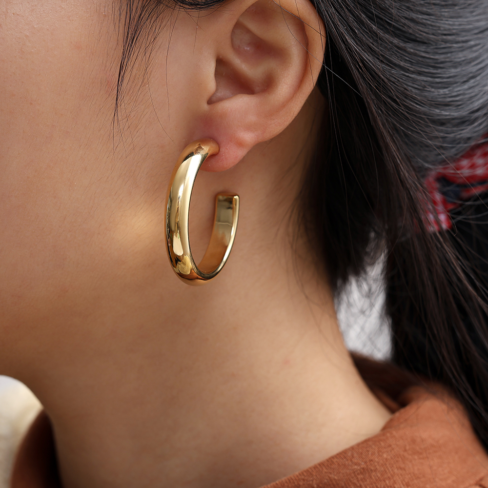 Edelstahl Ohrringe 4cm Casual Half Hoop
