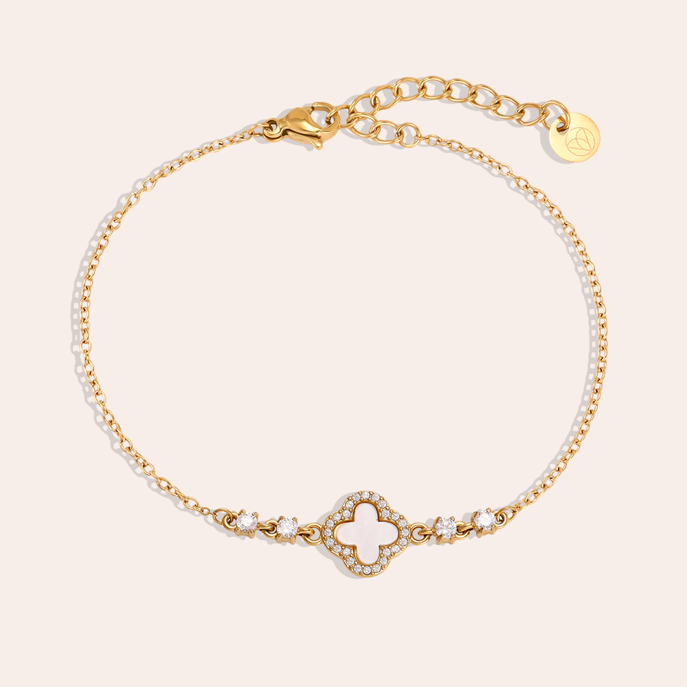 Edelstahl Armband 17cm Acryl Kleeblatt mit einem Zirkonia Rand