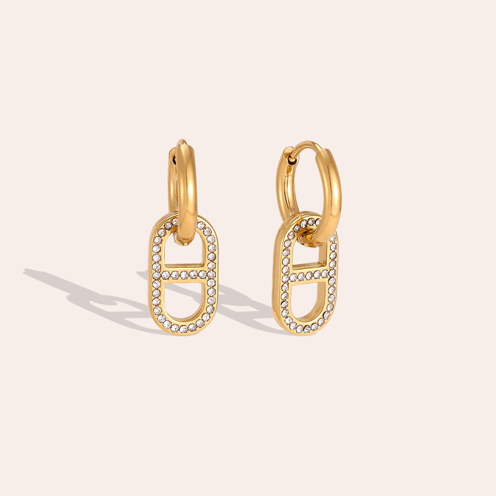 Edelstahl Ohrringe 22*12mm Zirkonia ovale Link 