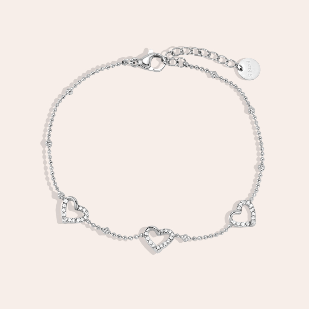 Edelstahl Armband 17cm Herz mit Perlen und Strass Hälfte