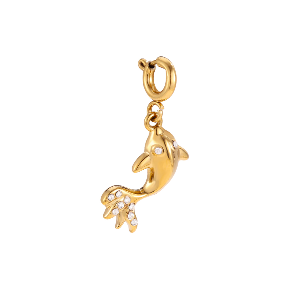 Edelstahl Pendant 14mm Spring Clasp Diamond Fish
