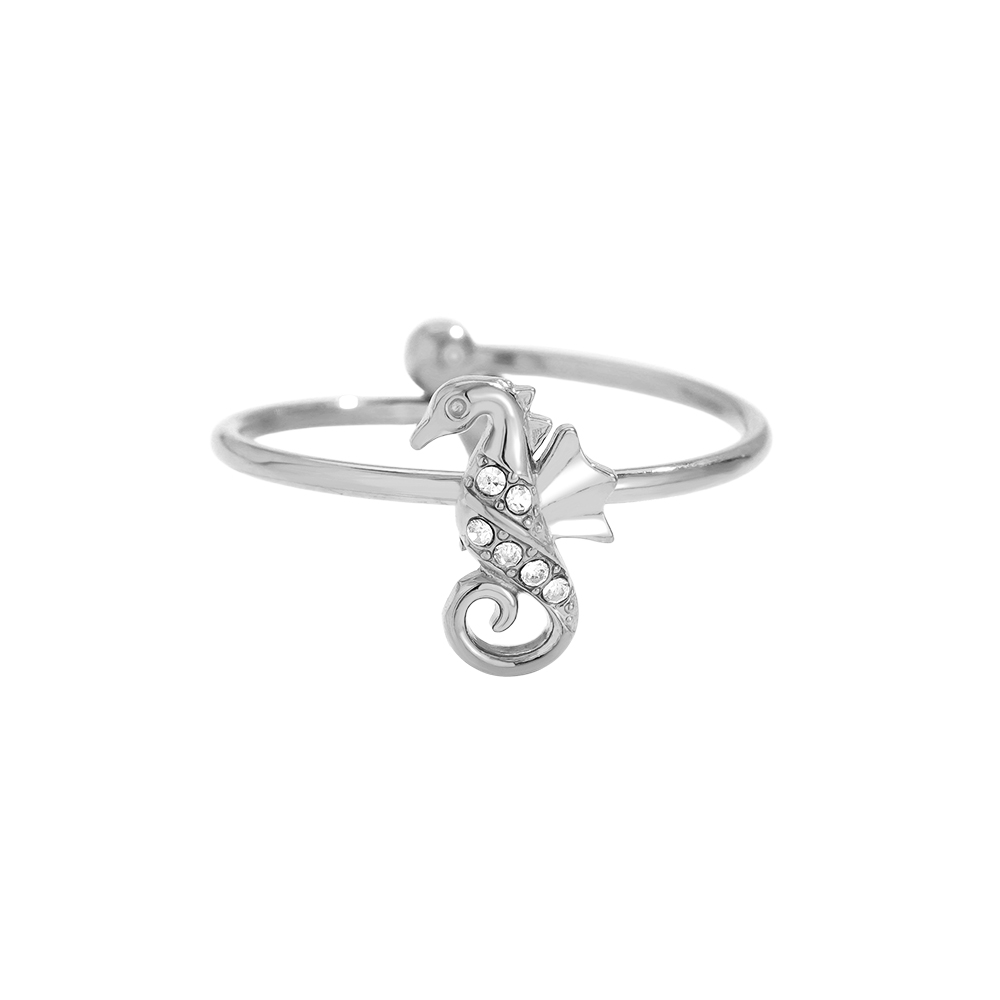 Edelstahl Ring Diamond Sea Horse
