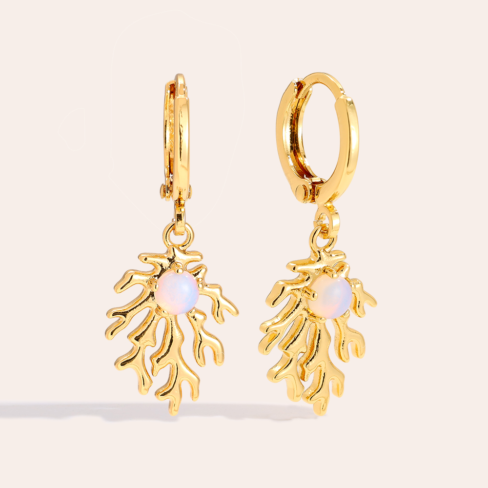 Vergoldete Ohrringe 3.1cm Coral And Natural Stone