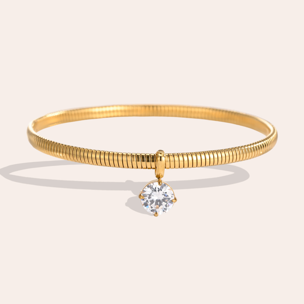 Edelstahl Armreif 6.2cm Goldfarbenes mit Runder Zirkonia