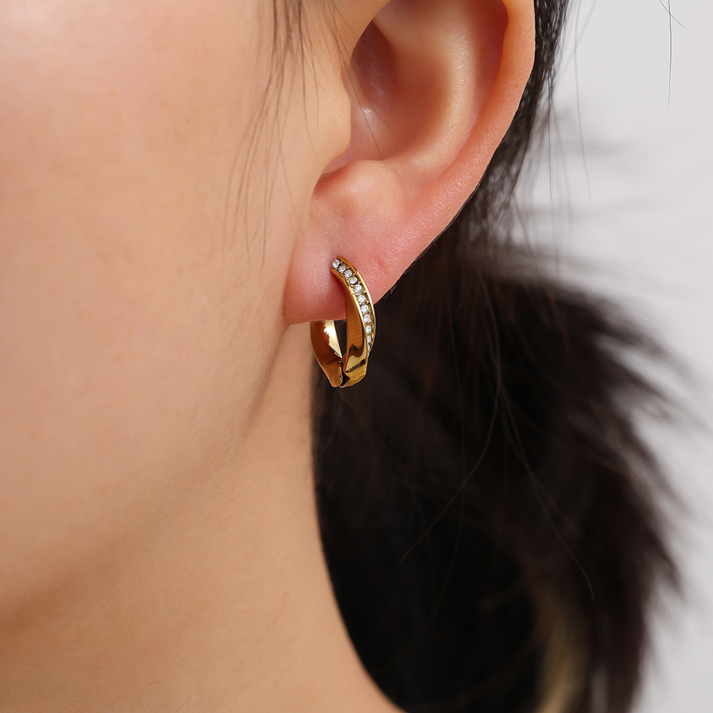 Edelstahl Ohrringe 1.7cm Diamond Twist Hoop