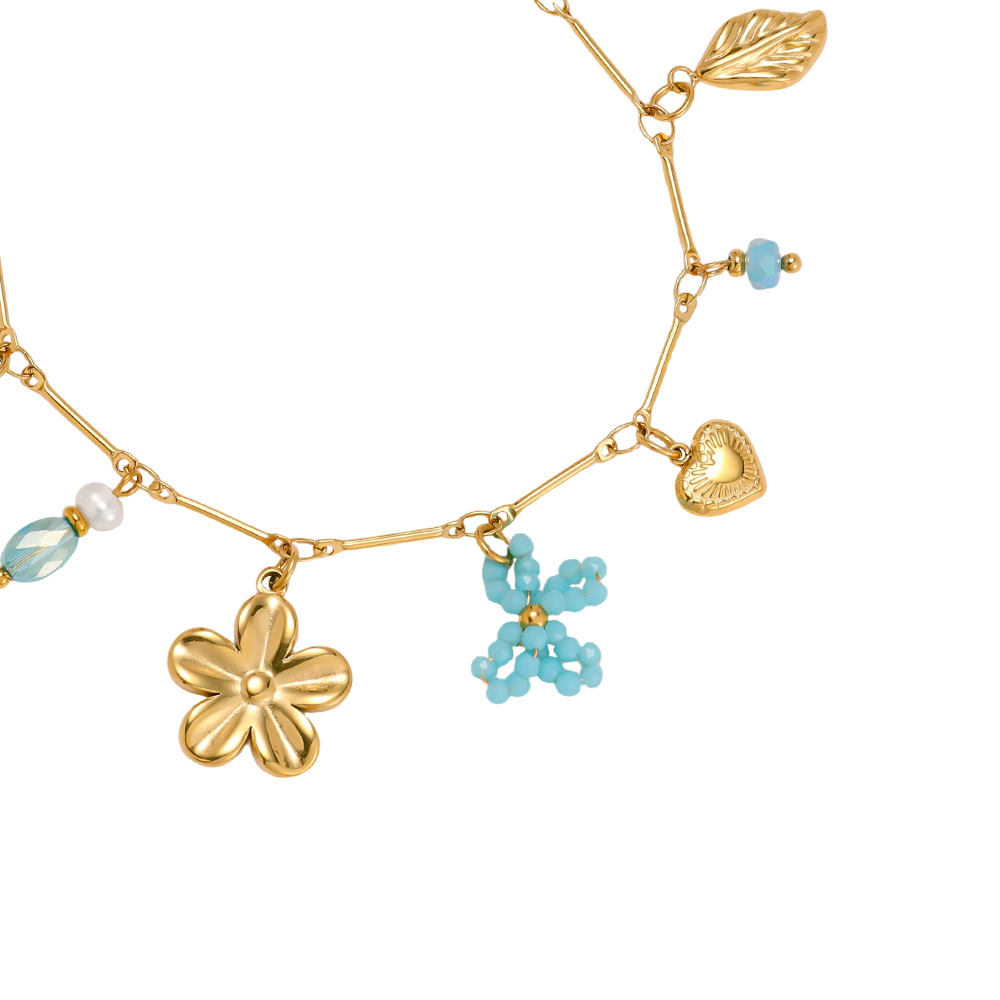 Edelstahl Armband 17cm Blume Schmetterling Herz