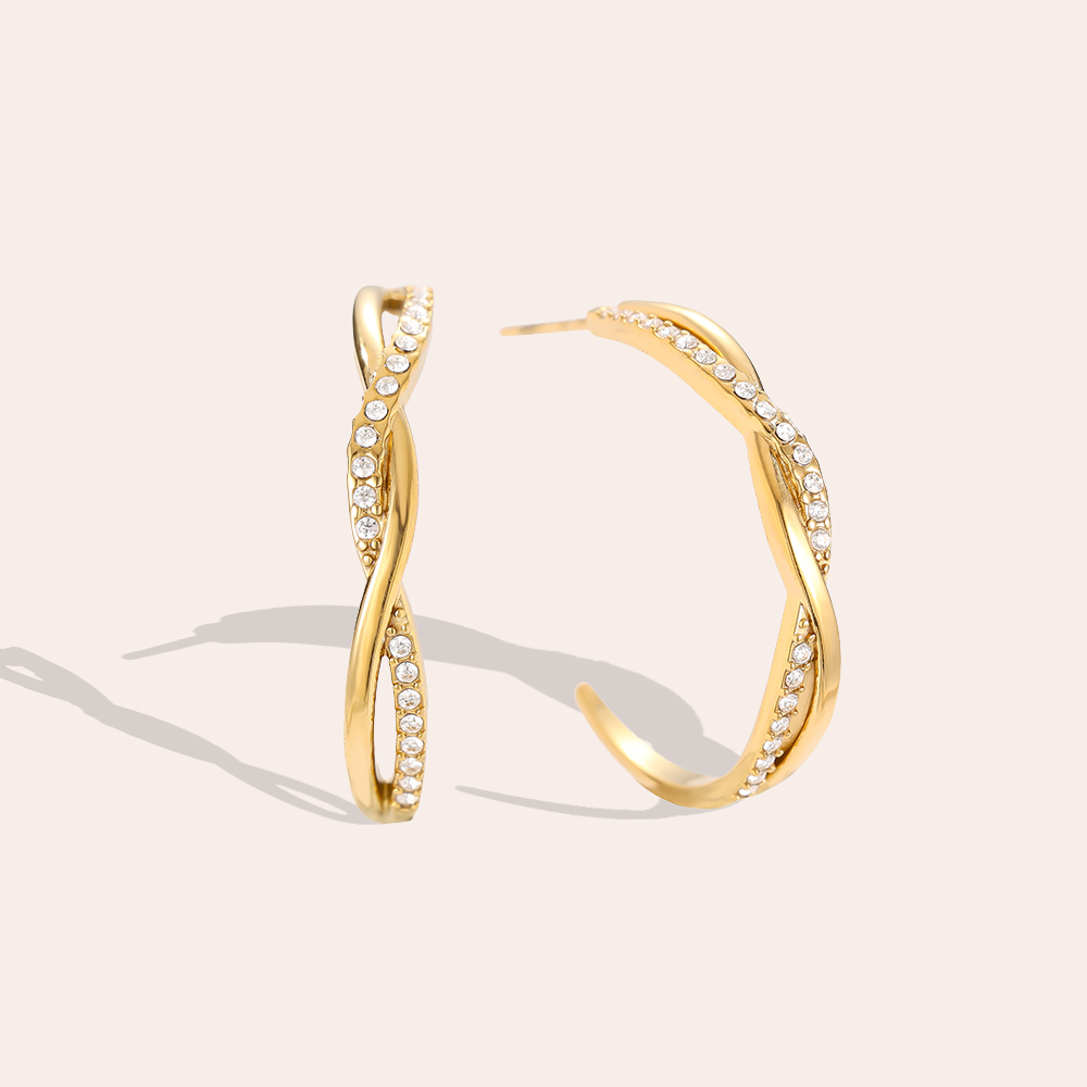 Edelstahl Ohrringe 2.5cm Elegant Twist Diamond Hoop