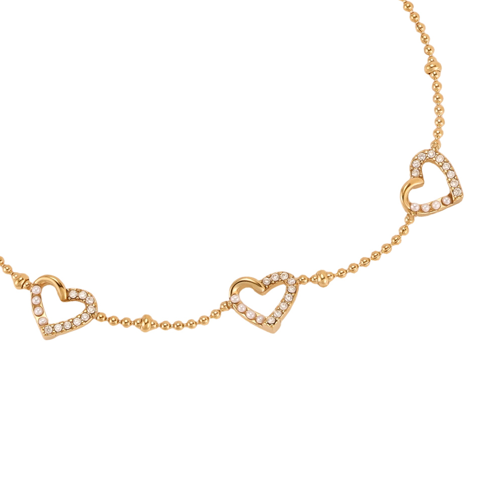 Edelstahl Armband 17cm Herz mit Perlen und Strass Hälfte