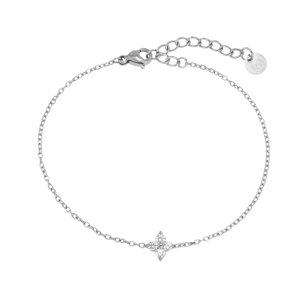 Edelstahl Armband 17cm elegant Zirkonia Kleeblatt 