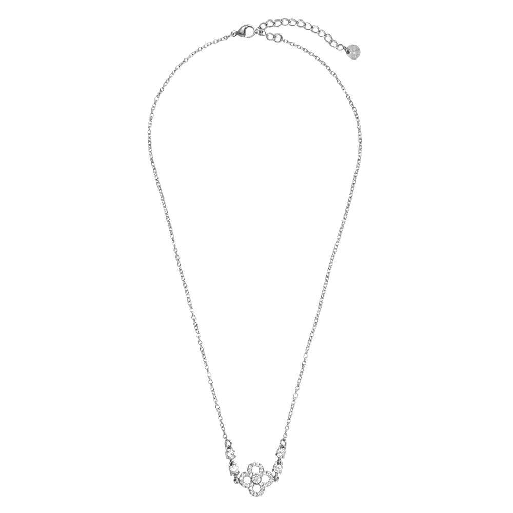 Edelstahl Halskette 40cm Filigran Zirkonia Kleeblatt