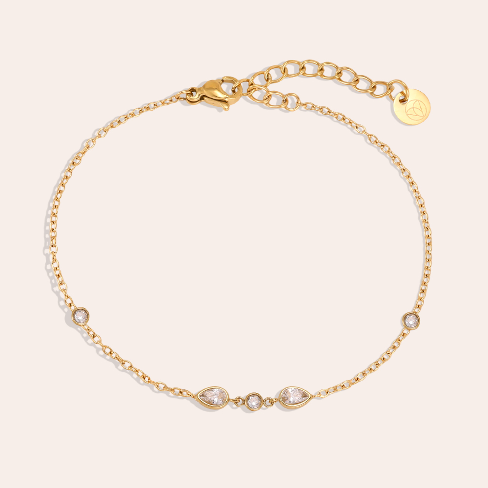 Edelstahl Armband 17cm tropfenförmiger Zirkonia