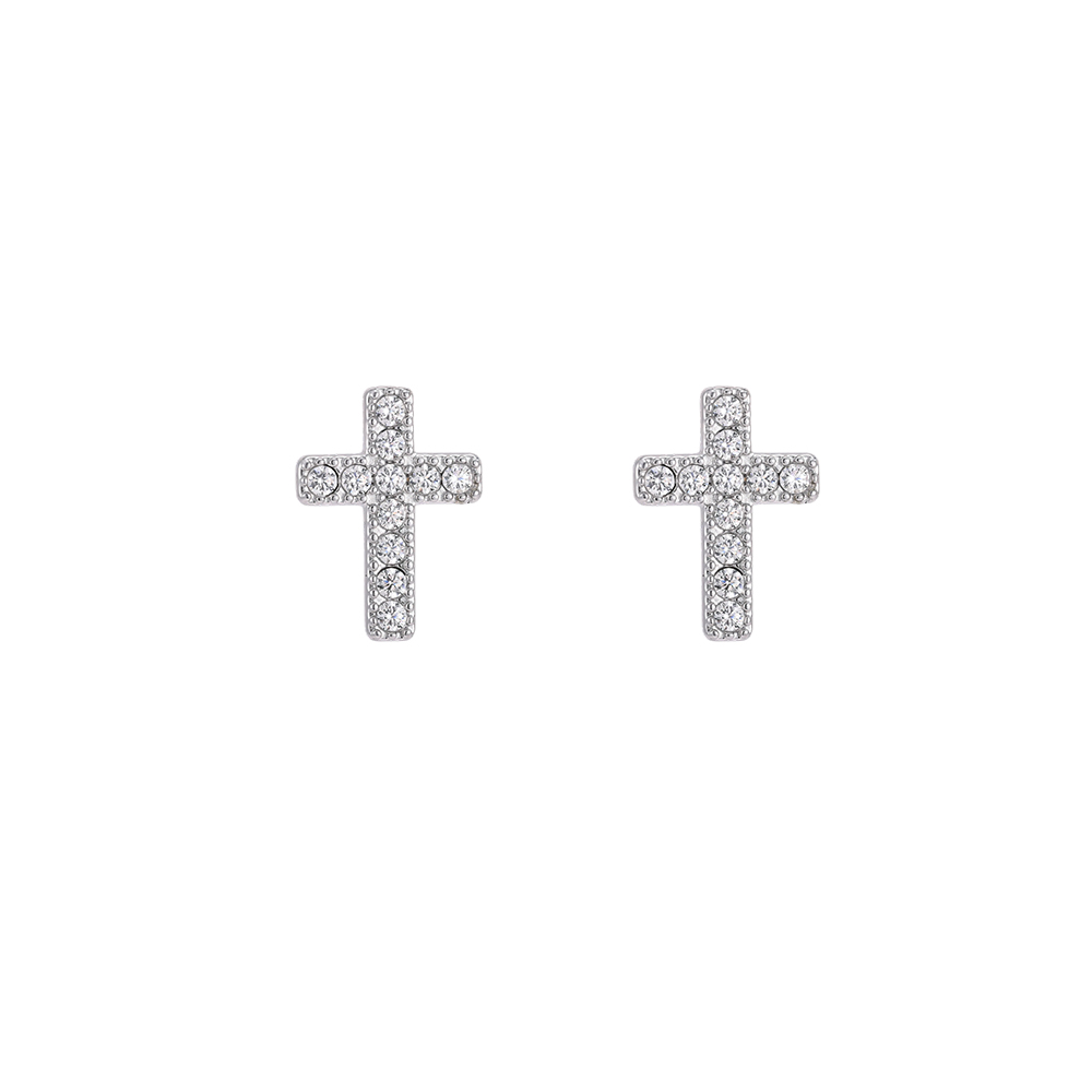 Edelstahl Ohrringe 12mm Zirkonia Kreuz