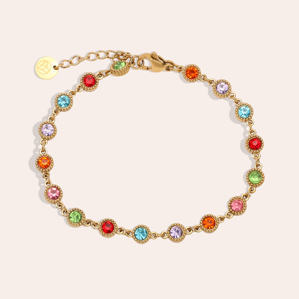 Edelstahl Armband 17cm viele bunte funkelnde Zirkonia    