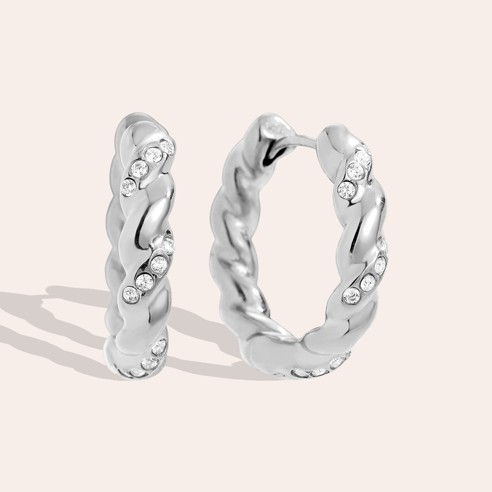 Edelstahl Ohrringe 3cm Mini Diamond In Twist Hoop