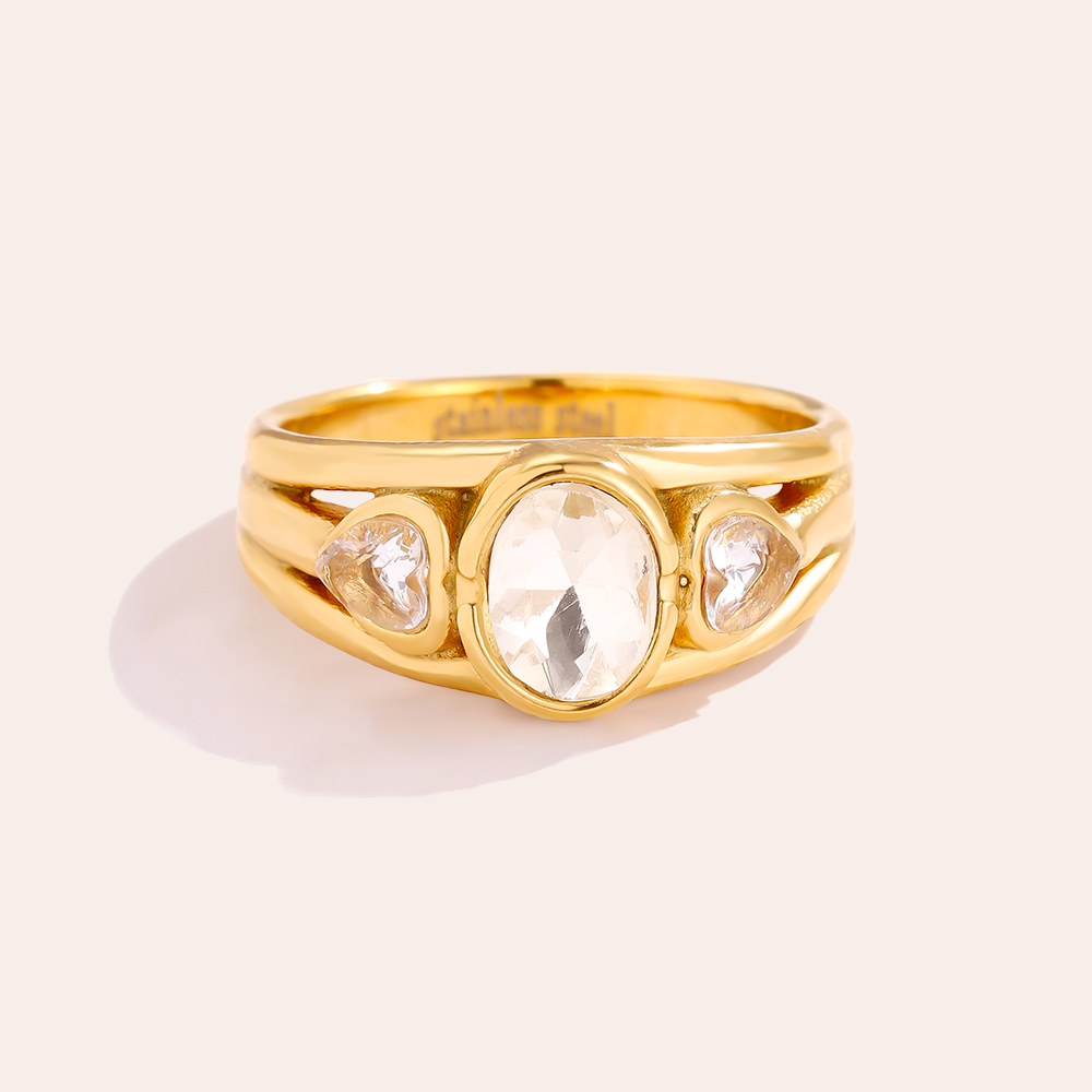 Edelstahl Ring Vintage Look Oval Diamond