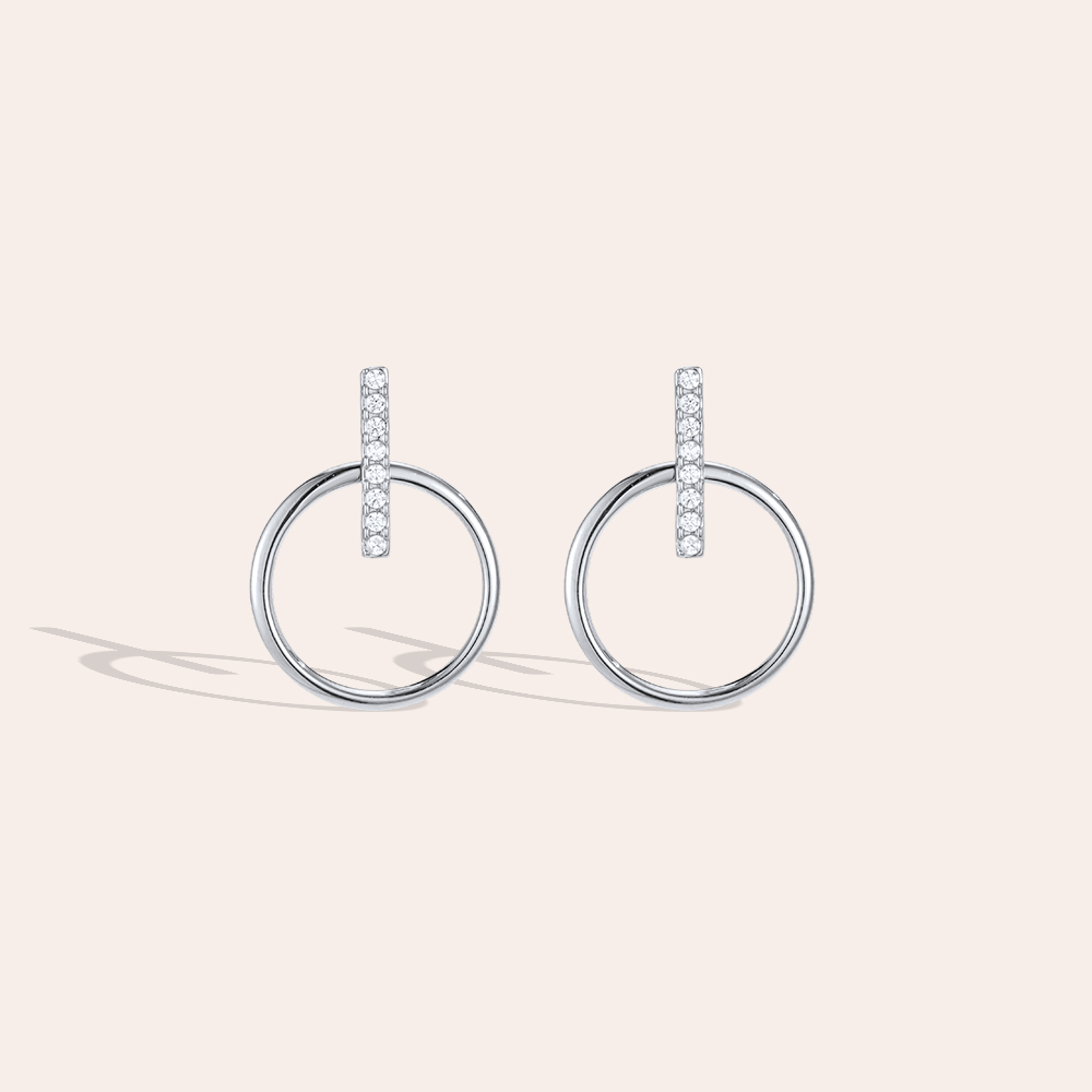 Edelstahl Ohrringe 20mm Zirkonia und Ring