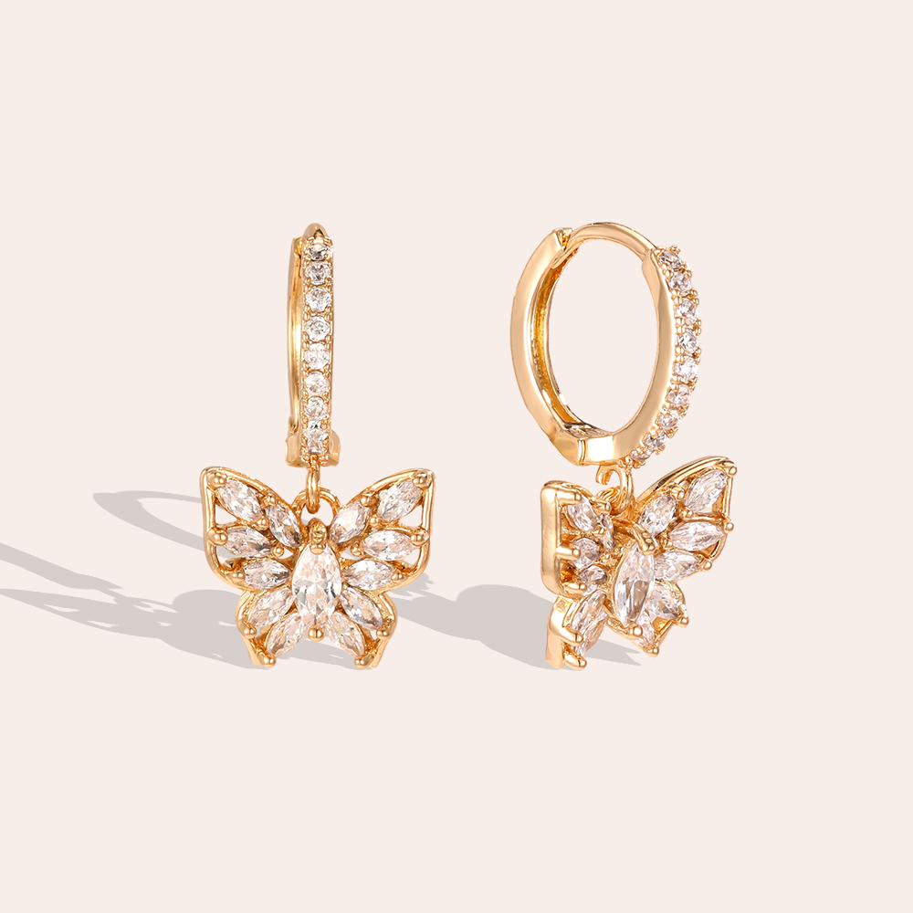 Vergoldete Ohrringe 22mm Zirkonia Schmetterling