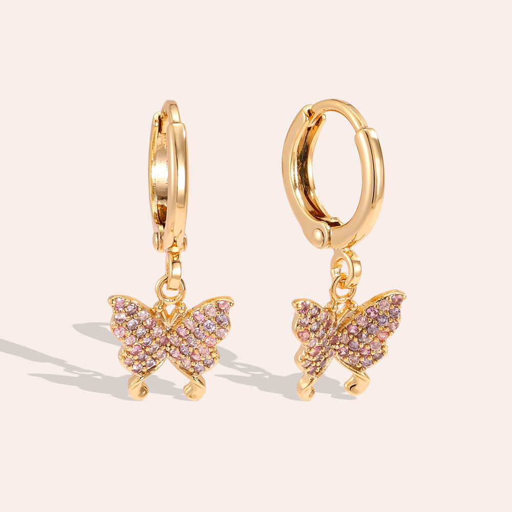 Vergoldete Ohrringe 24mm Zirkonia Schmetterling