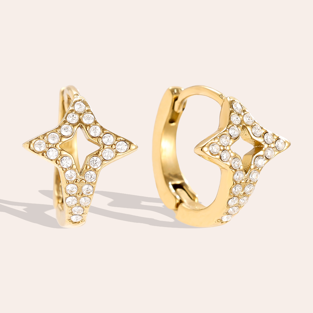 Edelstahl Ohrringe 14mm Diamond Star Hoop