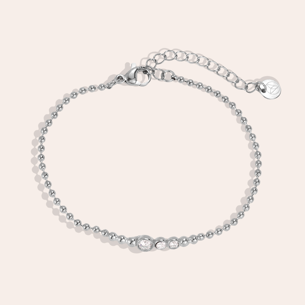 Edelstahl Armband 17cm Punktkette mit Zirkonia  