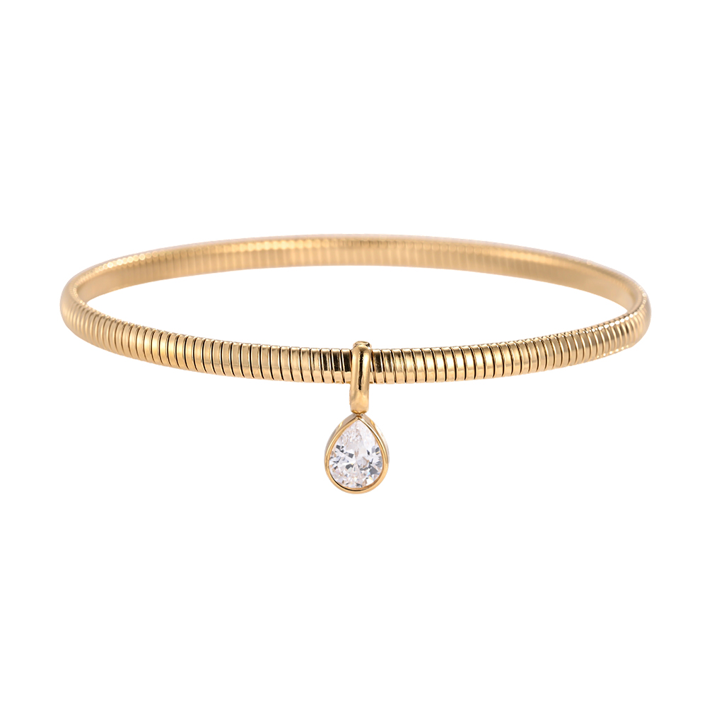Edelstahl Armreif 6.2cm Goldfarbenes mit Tropfen Zirkonia 
