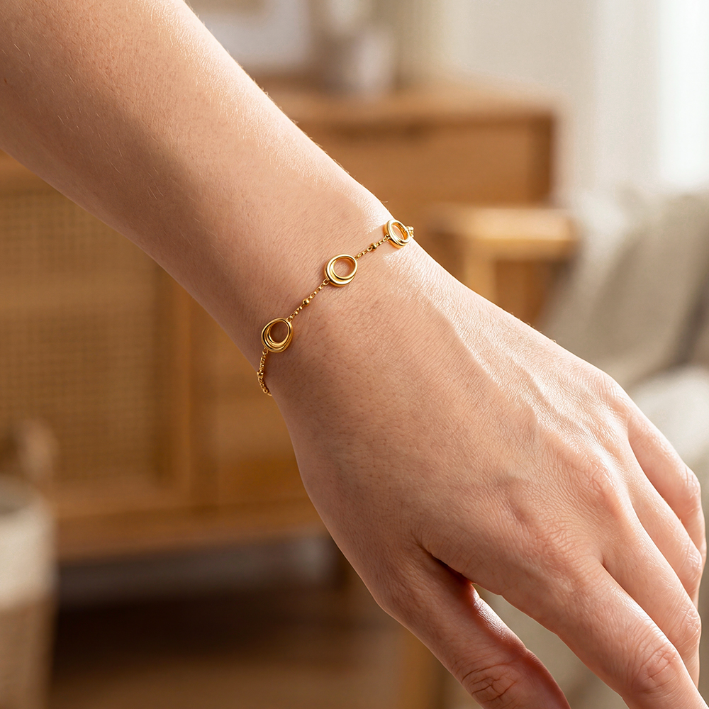 Edelstahl Armband 17cm drei hohle Ovale