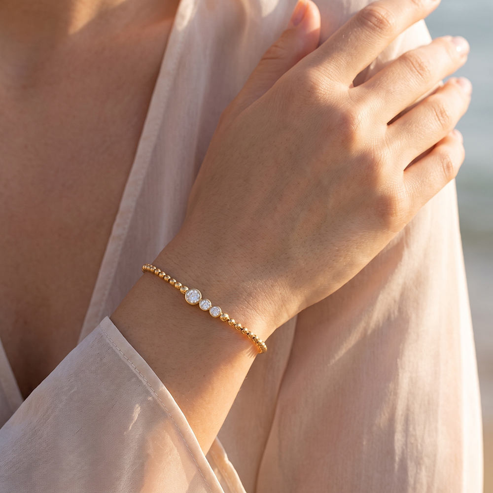 Edelstahl Armband 17cm Punktkette mit Zirkonia  