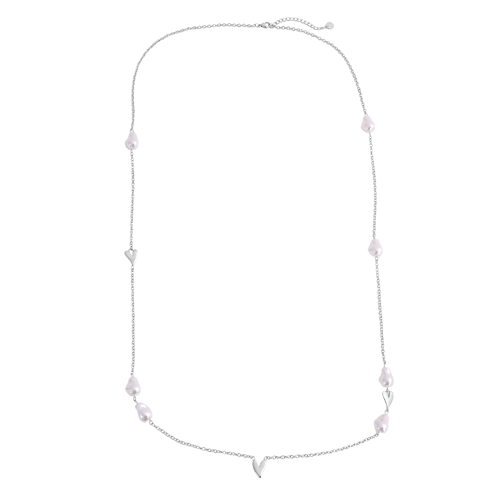 Edelstahl Halskette 95cm Herz Perlen